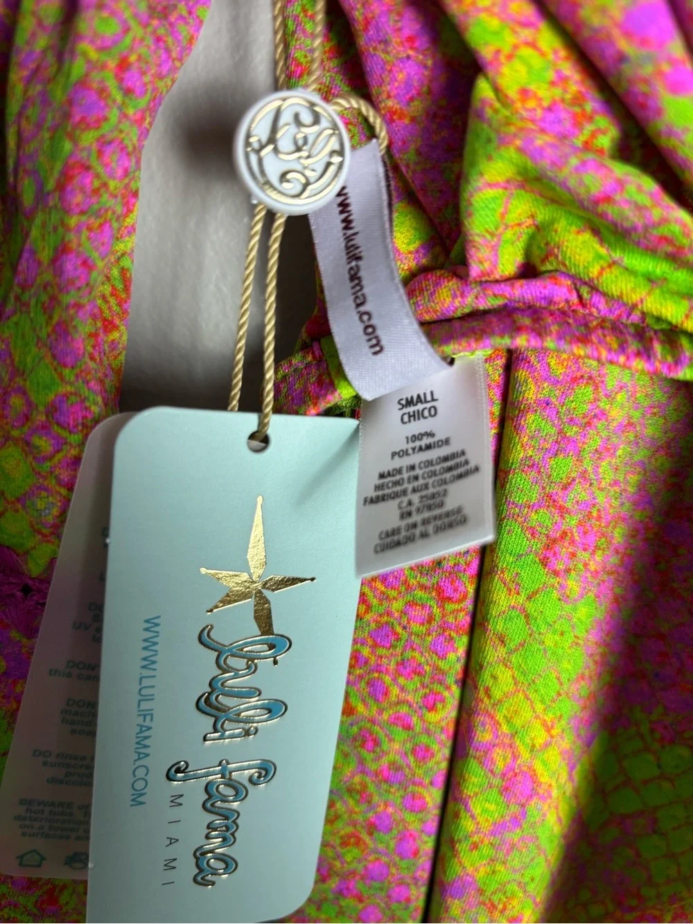 Luli Fama‎ Pink & Lime Born to Be Wild Tie-Front Two-Piece Cover-Up Set Small